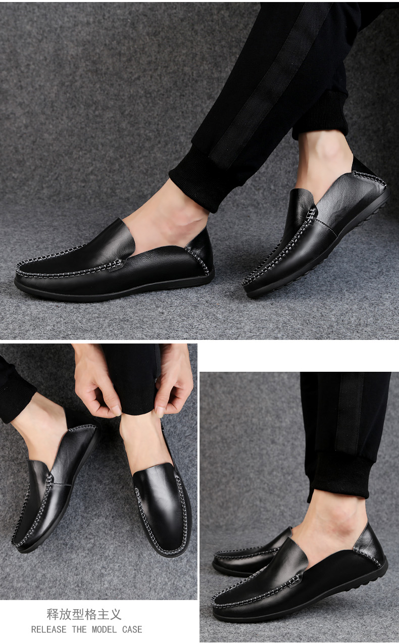 Men Leisure Leather Peas Shoes Plus Size Casual Handmade Shoes Formal Soft Wearable Loafers Shoes