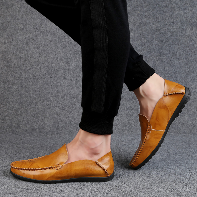 Men Leisure Leather Peas Shoes Plus Size Casual Handmade Shoes Formal Soft Wearable Loafers Shoes