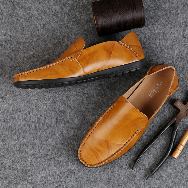Men Leisure Leather Peas Shoes Plus Size Casual Handmade Shoes Formal Soft Wearable Loafers Shoes