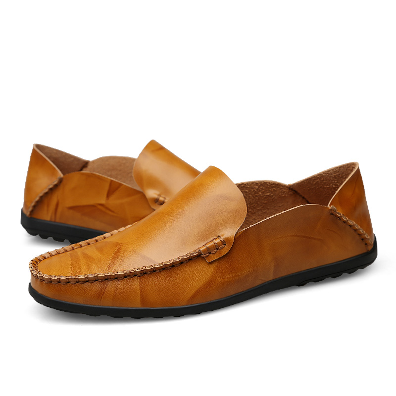 Men Leisure Leather Peas Shoes Plus Size Casual Handmade Shoes Formal Soft Wearable Loafers Shoes