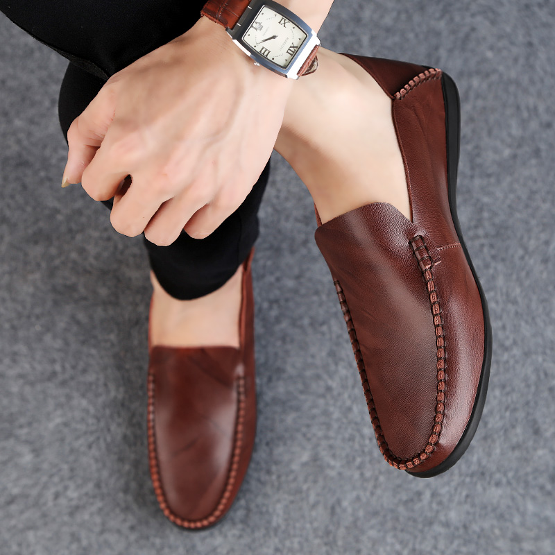 Men Leisure Leather Peas Shoes Plus Size Casual Handmade Shoes Formal Soft Wearable Loafers Shoes