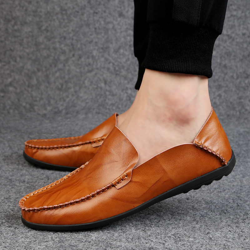 Men Leisure Leather Peas Shoes Plus Size Casual Handmade Shoes Formal Soft Wearable Loafers Shoes