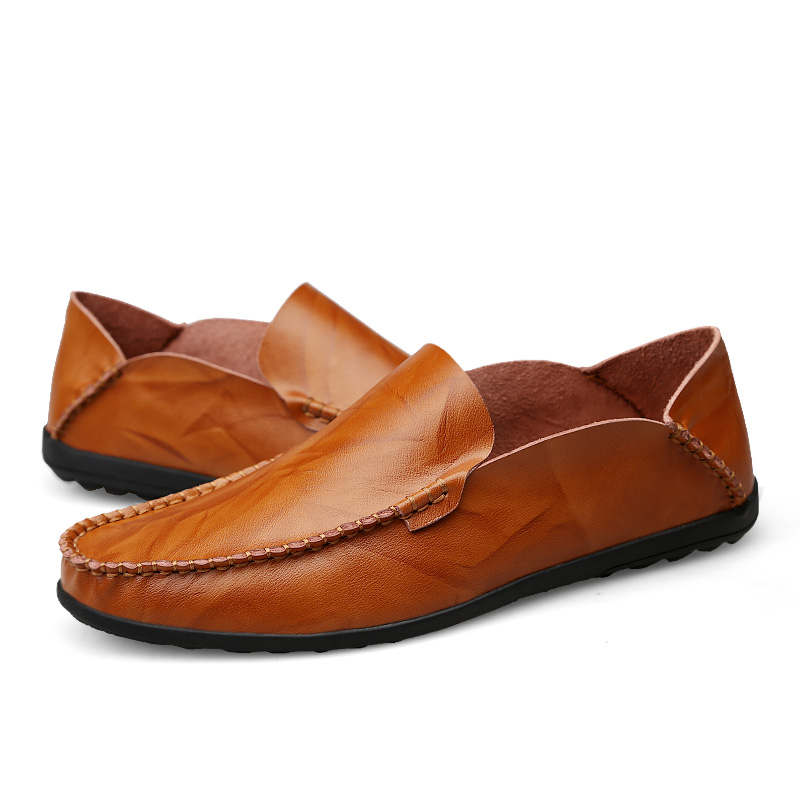 Men Leisure Leather Peas Shoes Plus Size Casual Handmade Shoes Formal Soft Wearable Loafers Shoes