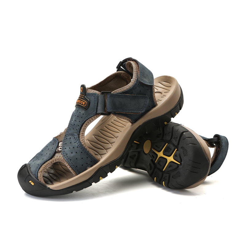 Men Genuine Leather Sandals Casual Outdoor Trekking Shoes Sport Breathable Soft Rubber Sole Sandals