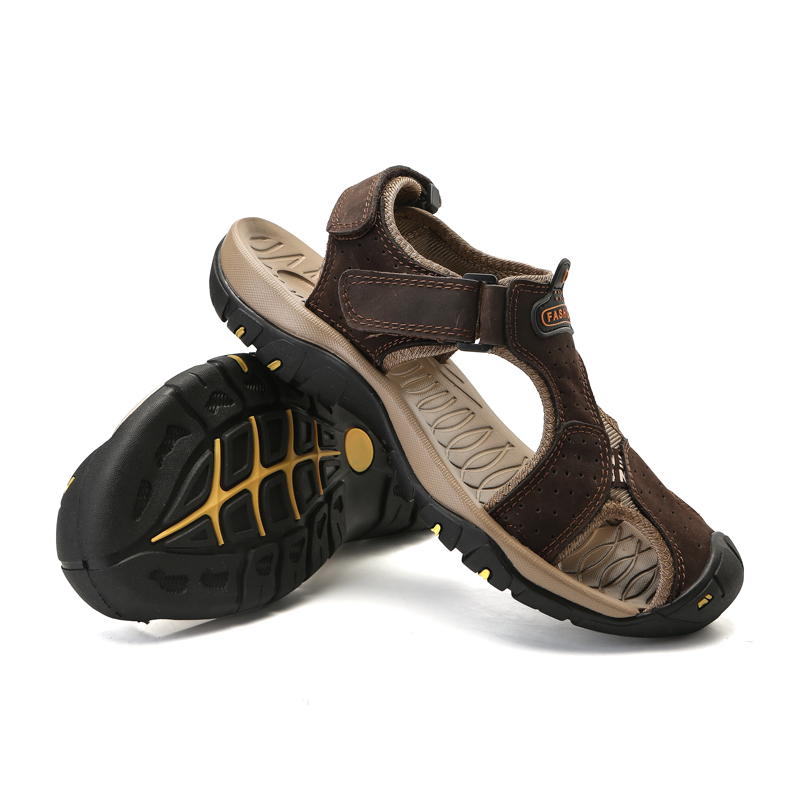 Men Genuine Leather Sandals Casual Outdoor Trekking Shoes Sport Breathable Soft Rubber Sole Sandals