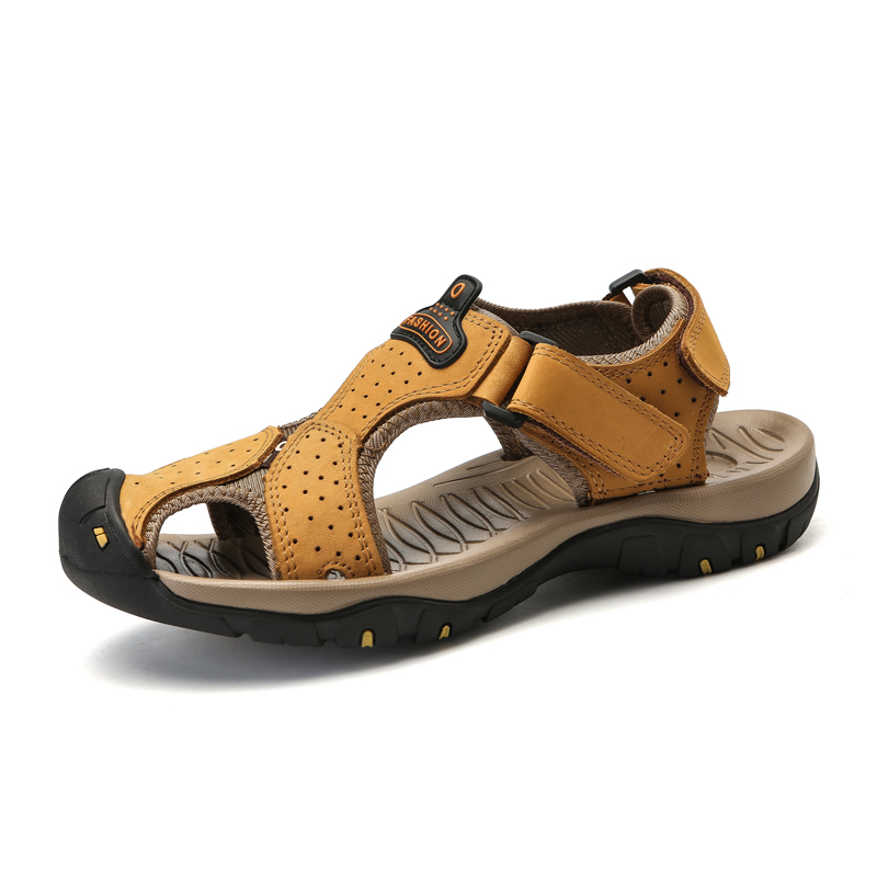 Men Genuine Leather Sandals Casual Outdoor Trekking Shoes Sport Breathable Soft Rubber Sole Sandals