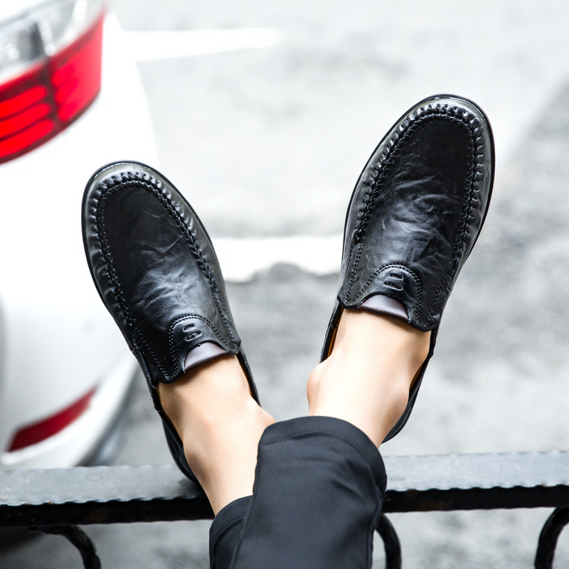 High Quality Men Casual Genuine Leather Shoes Soft Formal Pea Loafers Breathable Work Leather Shoes