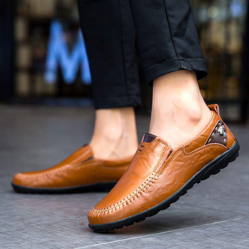 High Quality Men Casual Genuine Leather Shoes Soft Formal Pea Loafers Breathable Work Leather Shoes
