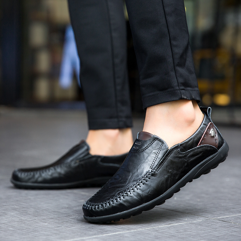 High Quality Men Casual Genuine Leather Shoes Soft Formal Pea Loafers Breathable Work Leather Shoes