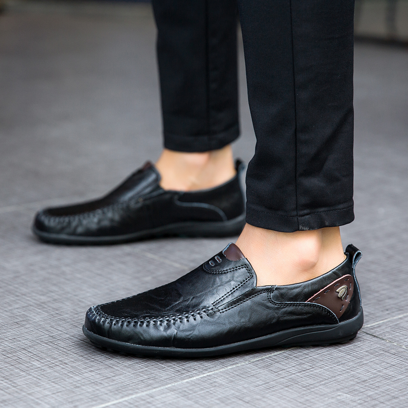High Quality Men Casual Genuine Leather Shoes Soft Formal Pea Loafers Breathable Work Leather Shoes