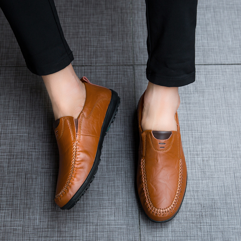 High Quality Men Casual Genuine Leather Shoes Soft Formal Pea Loafers Breathable Work Leather Shoes