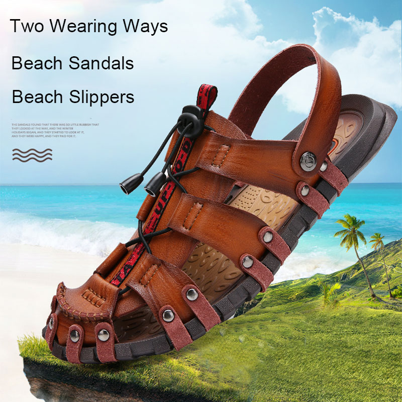 Men Casual Leather Sandals High Quality Beach Sliipers Non-slip Outdoor Trekking Sandals Sport Shoes