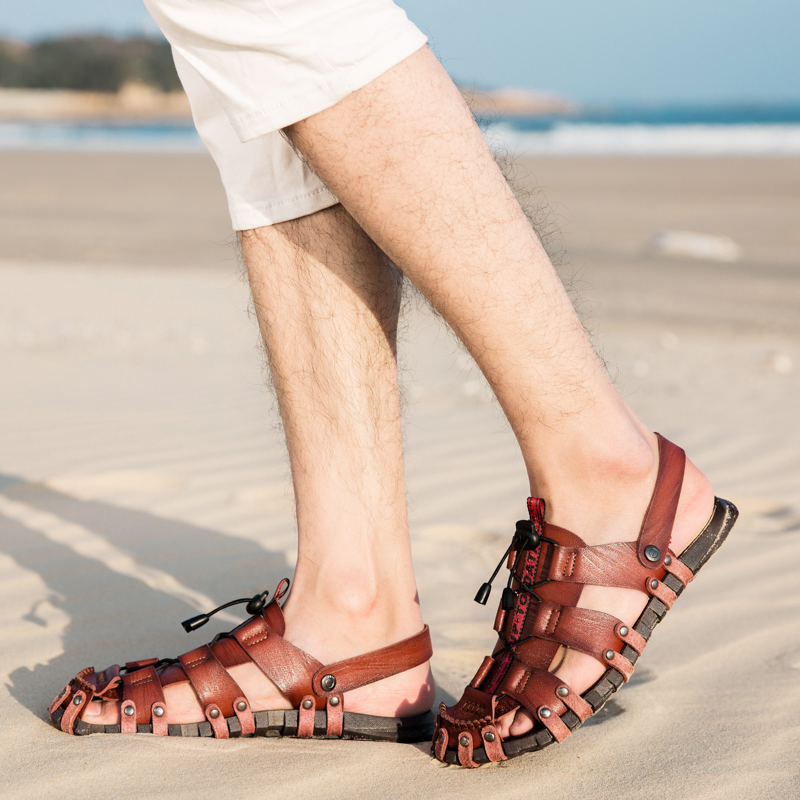 Men Casual Leather Sandals High Quality Beach Sliipers Non-slip Outdoor Trekking Sandals Sport Shoes