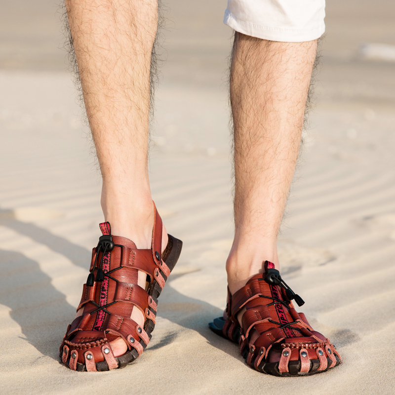 Men Casual Leather Sandals High Quality Beach Sliipers Non-slip Outdoor Trekking Sandals Sport Shoes