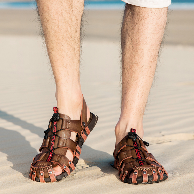 Men Casual Leather Sandals High Quality Beach Sliipers Non-slip Outdoor Trekking Sandals Sport Shoes
