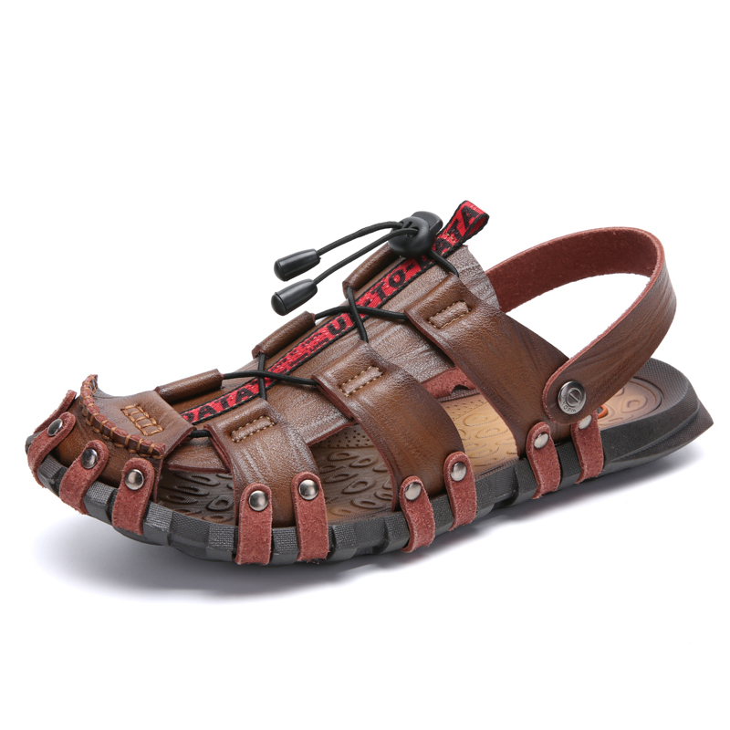 Men Casual Leather Sandals High Quality Beach Sliipers Non-slip Outdoor Trekking Sandals Sport Shoes