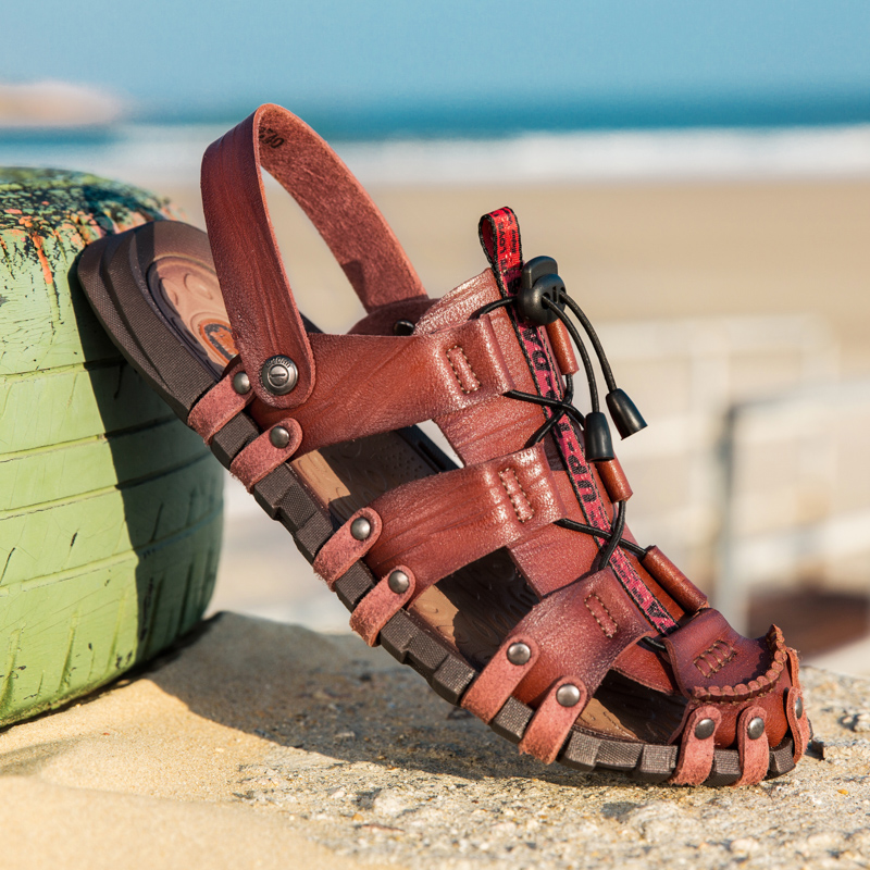Men Casual Leather Sandals High Quality Beach Sliipers Non-slip Outdoor Trekking Sandals Sport Shoes