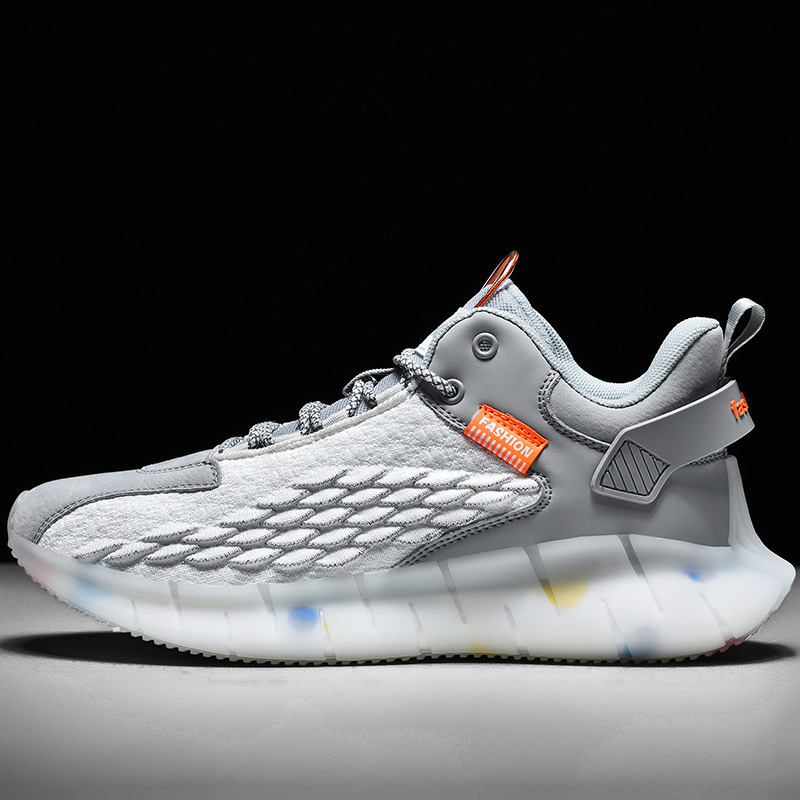 Men Fly Knit Elastic Sport Shoes Casual  Breathable Popcorn Running Shoes Outdoor Non-slip Sneakers