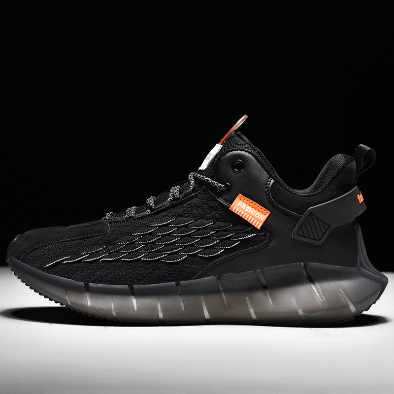 Men Fly Knit Elastic Sport Shoes Casual  Breathable Popcorn Running Shoes Outdoor Non-slip Sneakers