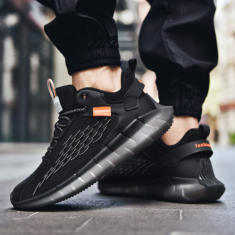 Men Fly Knit Elastic Sport Shoes Casual  Breathable Popcorn Running Shoes Outdoor Non-slip Sneakers