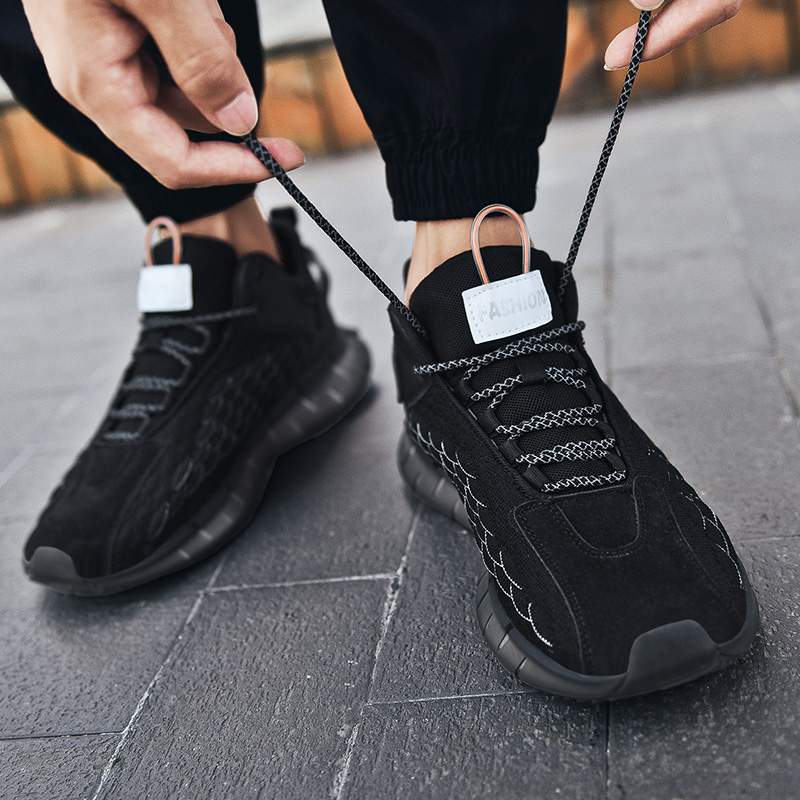 Men Fly Knit Elastic Sport Shoes Casual  Breathable Popcorn Running Shoes Outdoor Non-slip Sneakers