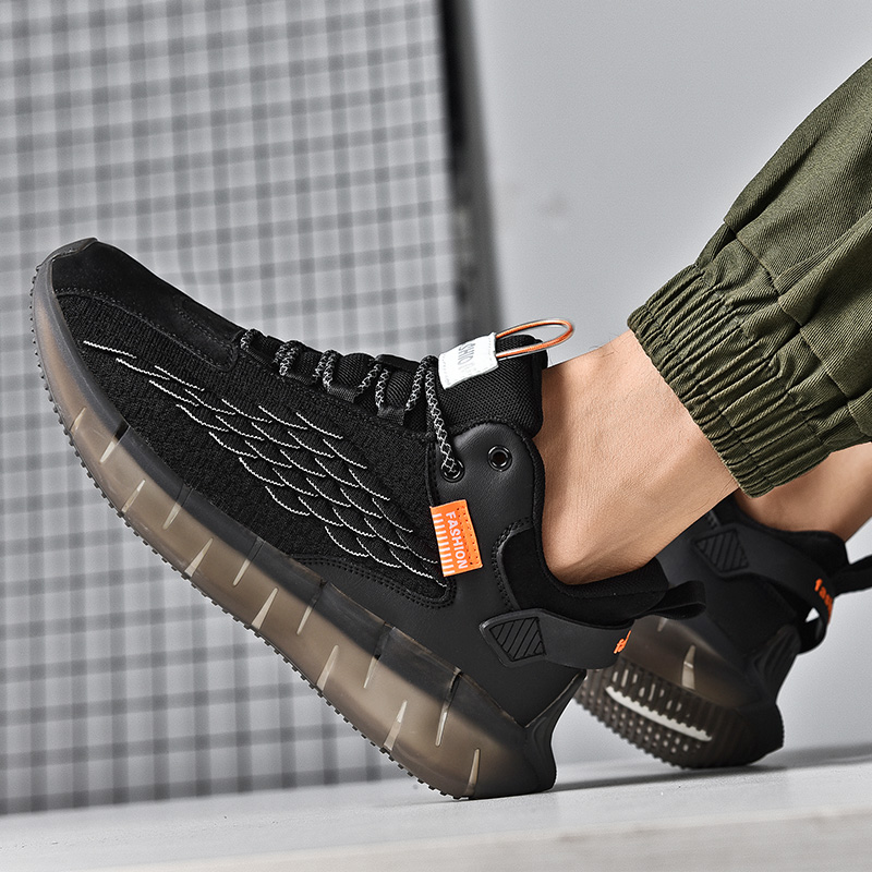 Men Fly Knit Elastic Sport Shoes Casual  Breathable Popcorn Running Shoes Outdoor Non-slip Sneakers
