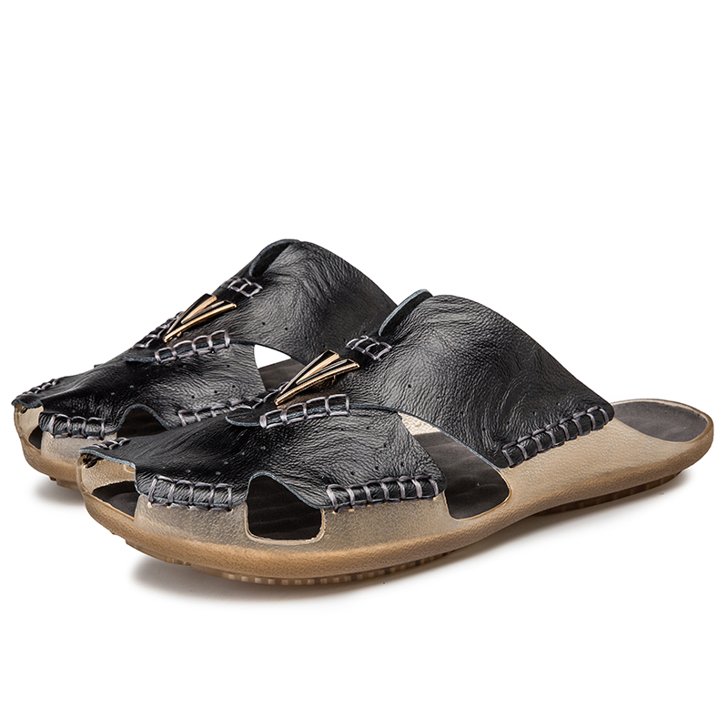 Men Soft Genuine Leather Sandals Plus Size Comfortable Walking Shoes Slip-on Leisure Shoes