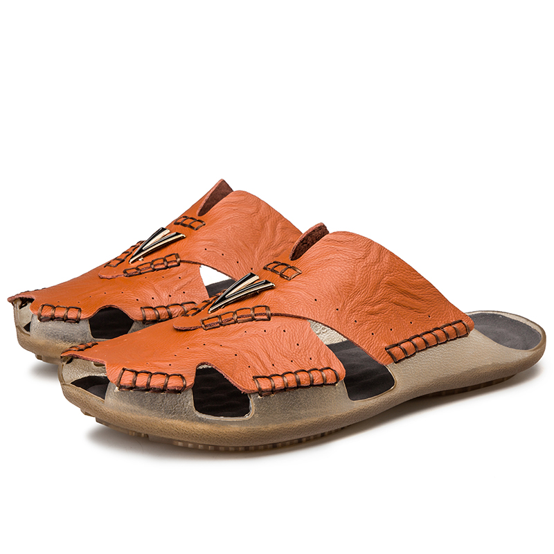Men Soft Genuine Leather Sandals Plus Size Comfortable Walking Shoes Slip-on Leisure Shoes