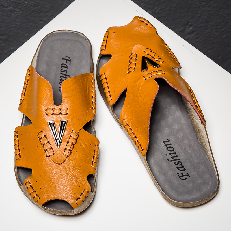 Men Soft Genuine Leather Sandals Plus Size Comfortable Walking Shoes Slip-on Leisure Shoes