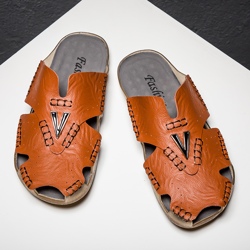 Men Soft Genuine Leather Sandals Plus Size Comfortable Walking Shoes Slip-on Leisure Shoes