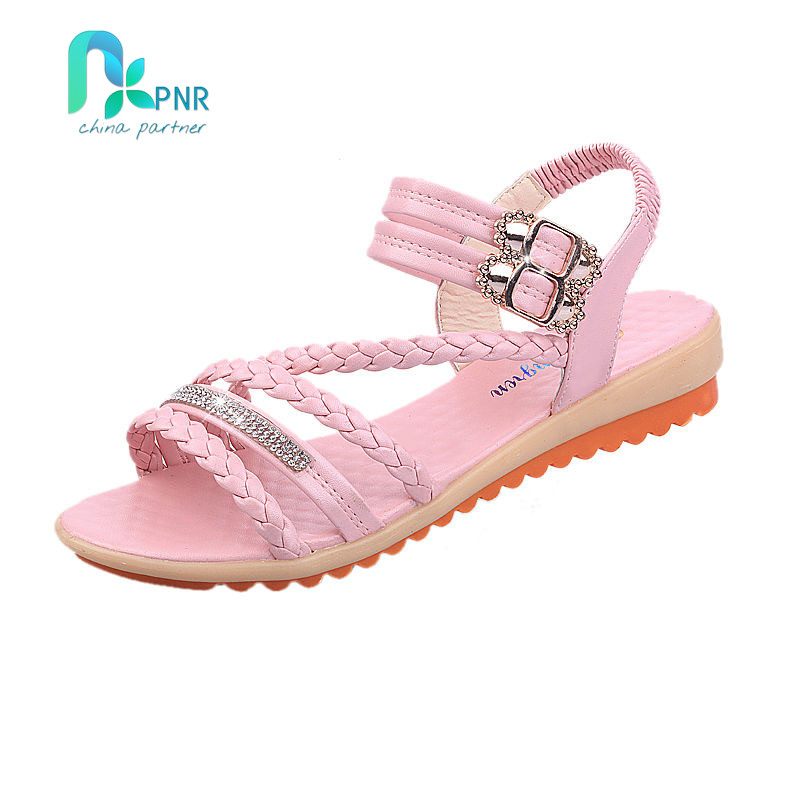 PNR 2021 NEW women&apos;s sandals open toe rhinestone woven shoelaces fashion flat sandals casual shoes