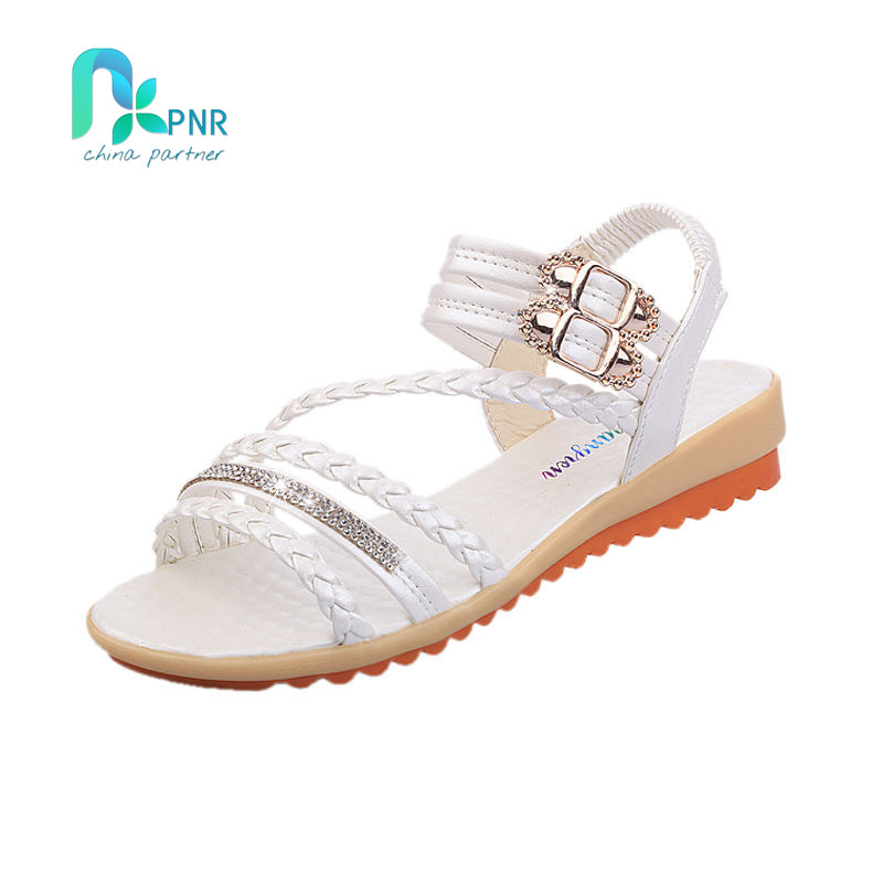 PNR 2021 NEW women&apos;s sandals open toe rhinestone woven shoelaces fashion flat sandals casual shoes