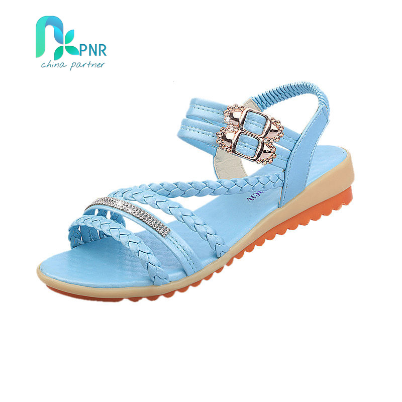 PNR 2021 NEW women&apos;s sandals open toe rhinestone woven shoelaces fashion flat sandals casual shoes