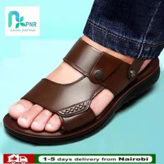 PNR men's sandals summer new men's beach shoes breathable non-slip wear-resistant soft sole men's dual-use cool slippers Brown 40One size smaller than the original size