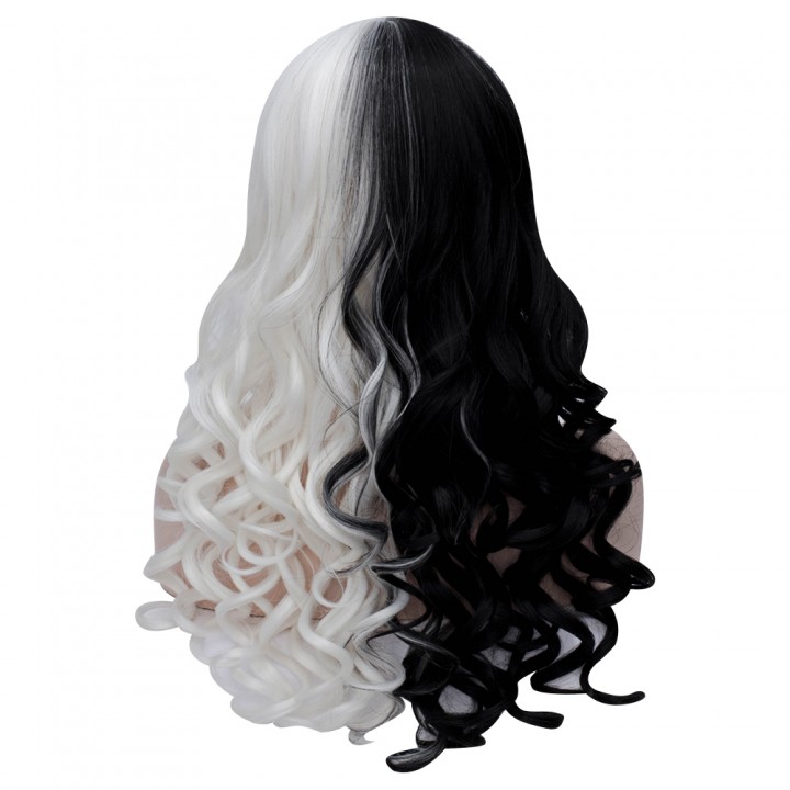 Women Sexy Long Curly Black White Full Wigs Synthe