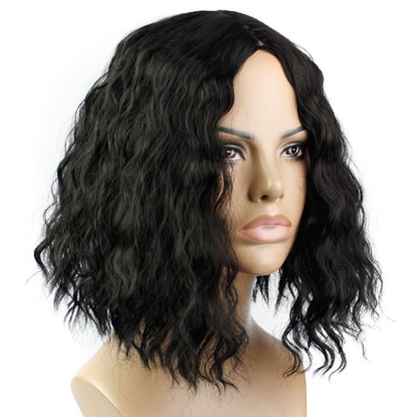 Trendy Centre Parting Charming Medium Curly Black