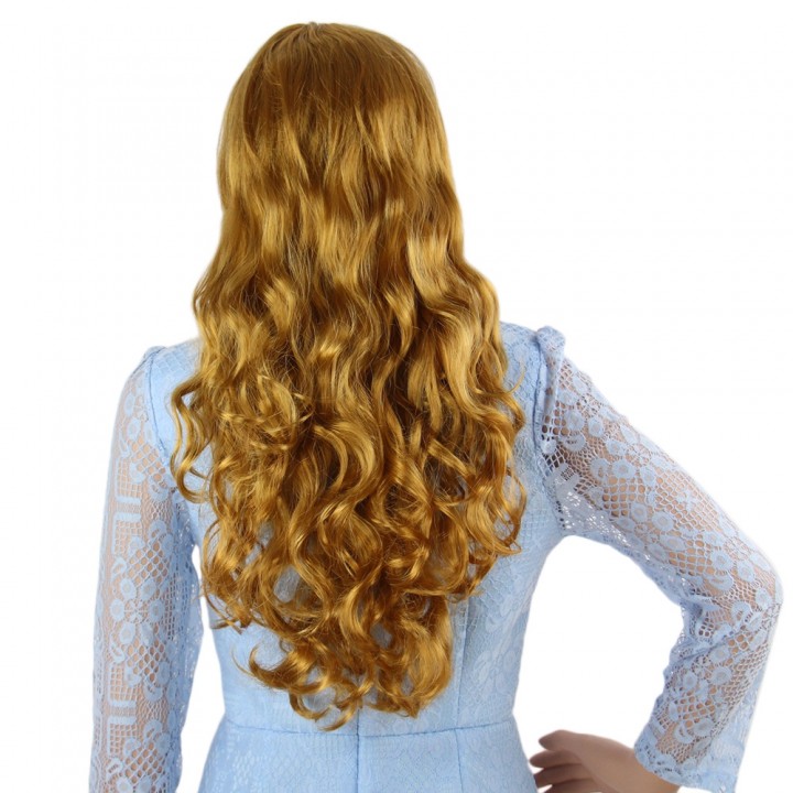 Long Curly Deep Golden Wigs Side Bangs for Cosplay