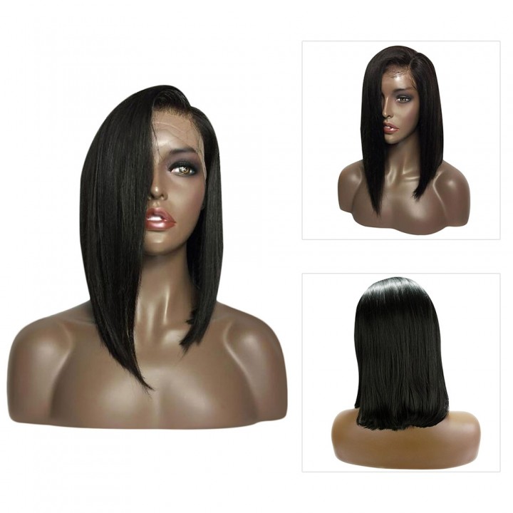 Medium Sided Part Bob Straight Lace Front Syntheti