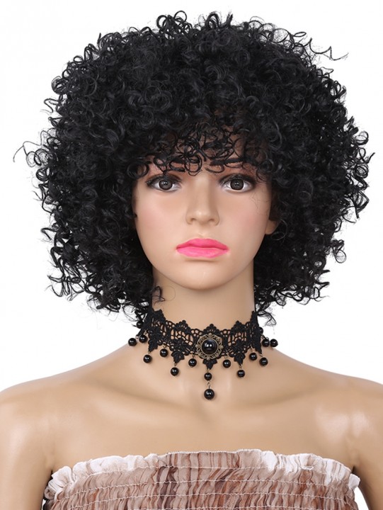 Short Full Bang Fluffy kinky Curly Synthetic Wig