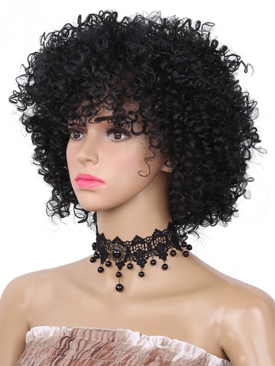 Short Full Bang Fluffy kinky Curly Synthetic Wig