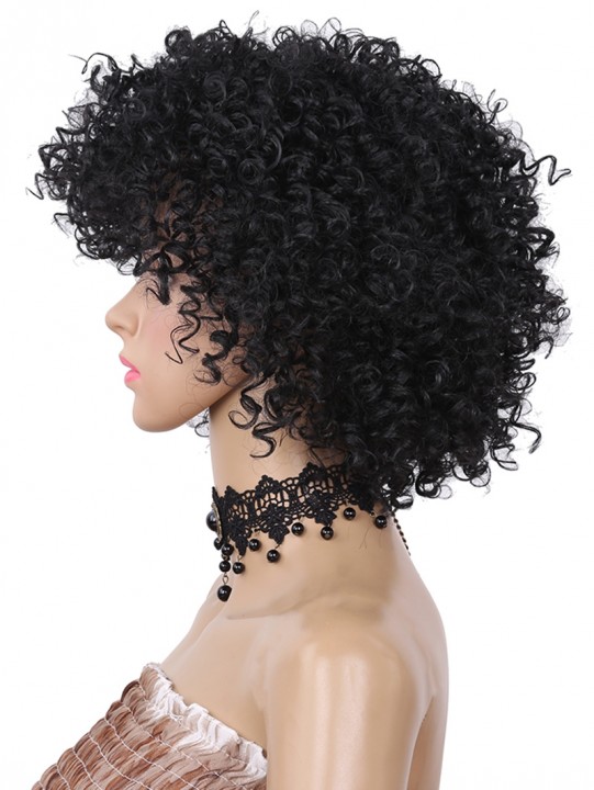 Short Full Bang Fluffy kinky Curly Synthetic Wig