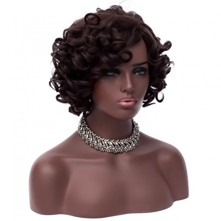 Synthetic Kinky Curly Wig Women Side Bang Short Ha
