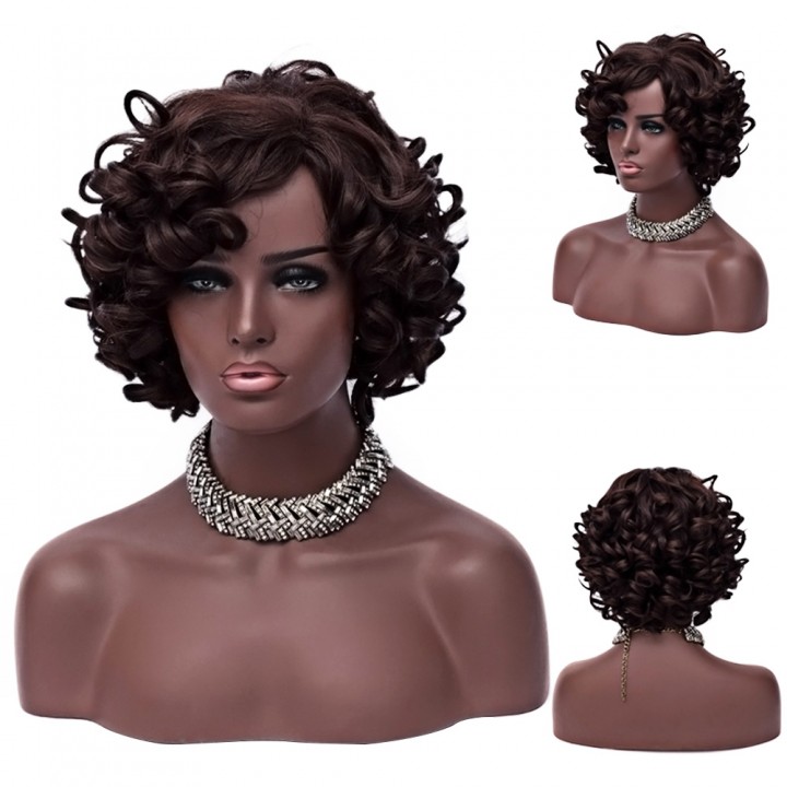 Synthetic Kinky Curly Wig Women Side Bang Short Ha