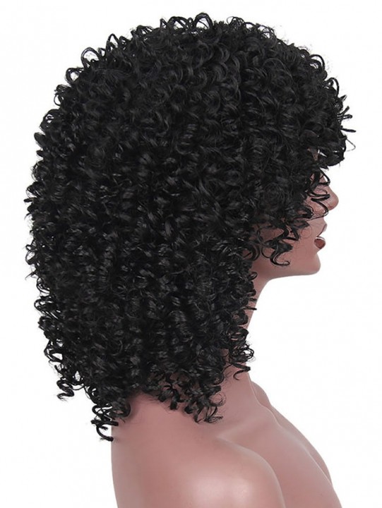 Medium Neat Bang Afro Kinky Curly Synthetic Wig