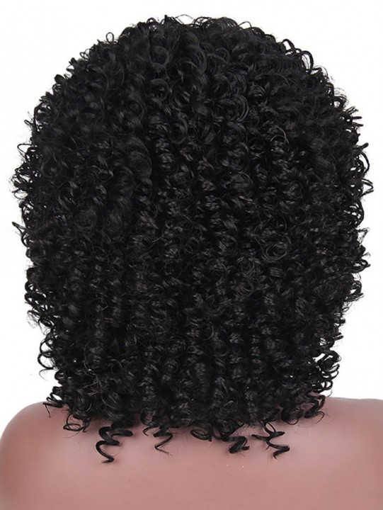 Medium Neat Bang Afro Kinky Curly Synthetic Wig