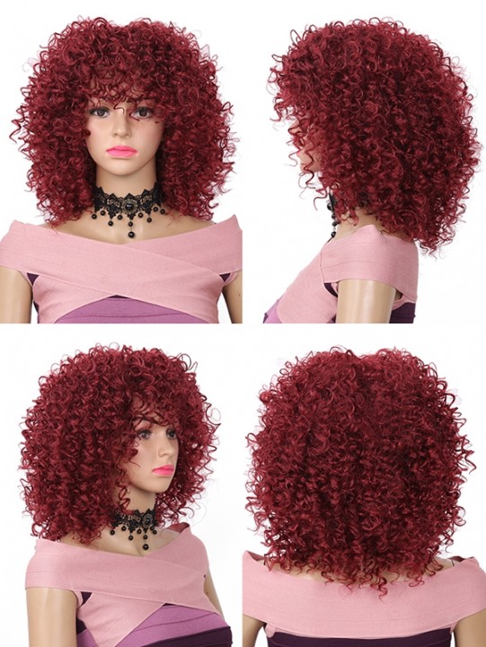 Medium Full Bang Fluffy Kinky Curly Synthetic Wig