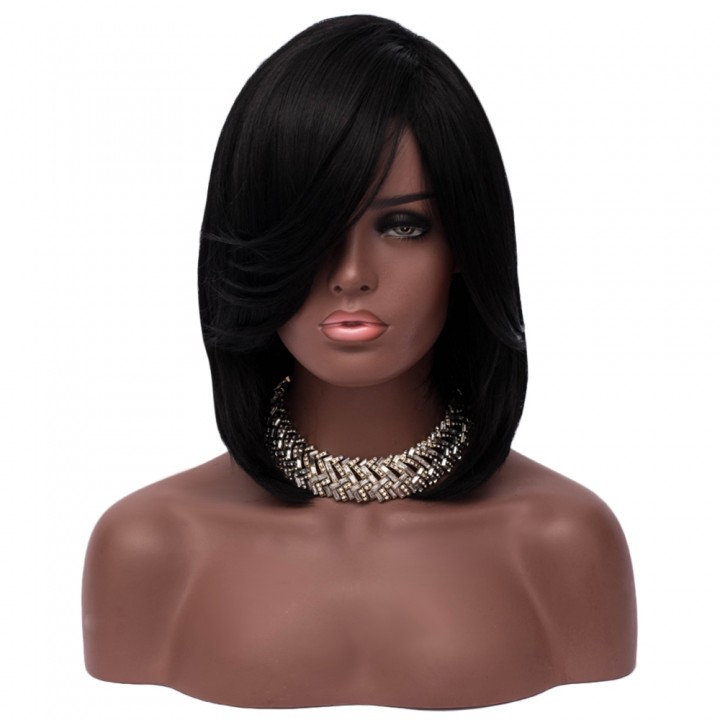 Medium Side Part Straight Feathered Bob Synthetic