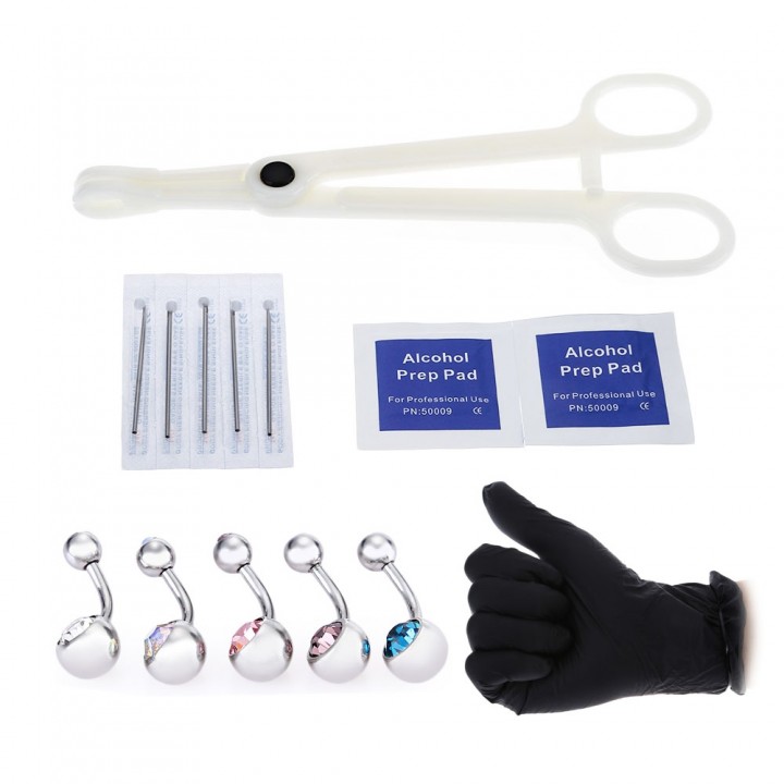 Pro Body Piercing Tool Kit Ear Nose Navel Ring Pun