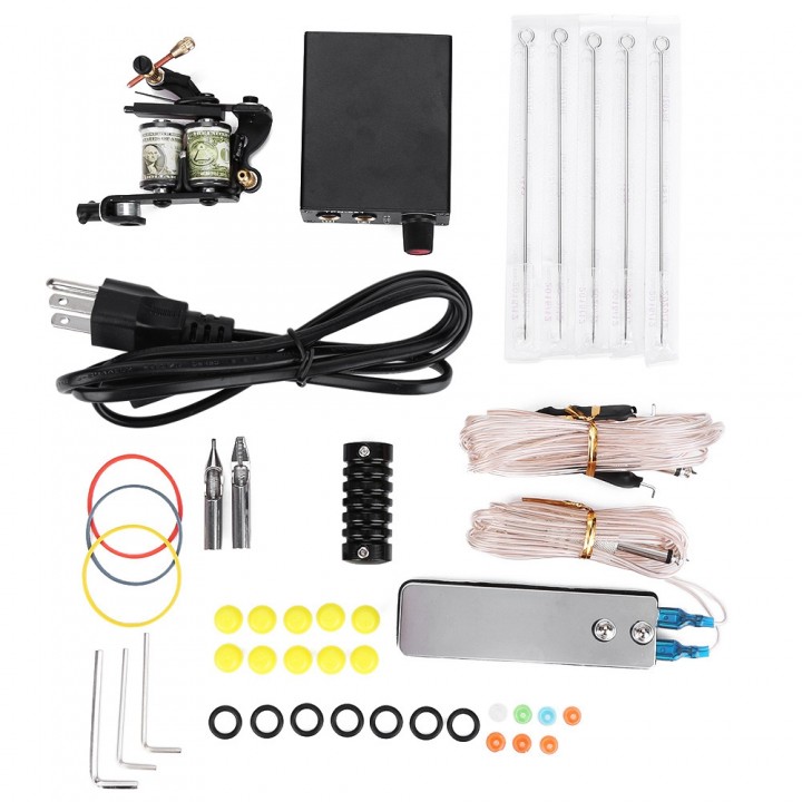 Complete Tattoo Kit Equipment Machine Needles Powe