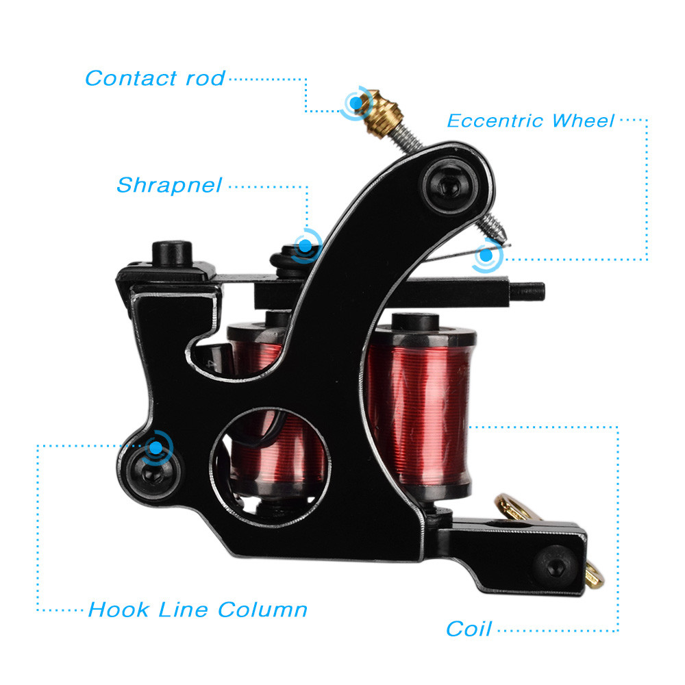 Tattoo Machine 10 Wraps Coils Iron Black Gun Shade